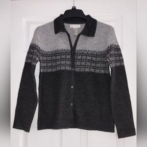 Evan Picone Vintage Charcoal and Light Gray Patterned Cardigan